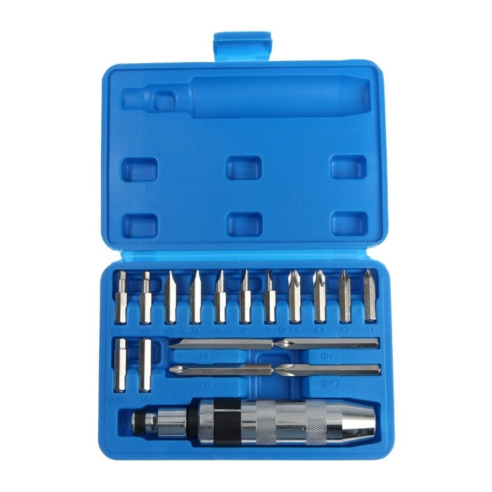 Отвертка ударно-поворотная ТУНДРА 1/2 Отвертка ударно-поворотная ТУНДРА 1/2", с битами 17 шт., реверс, метал. рукоятка, кейс