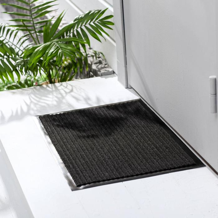Коврик придверный влаговпитывающий, ребристый, «Стандарт», 50×80 см, цвет чёрный Коврик придверный влаговпитывающий, ребристый, «Стандарт», 50×80 см, цвет чёрный