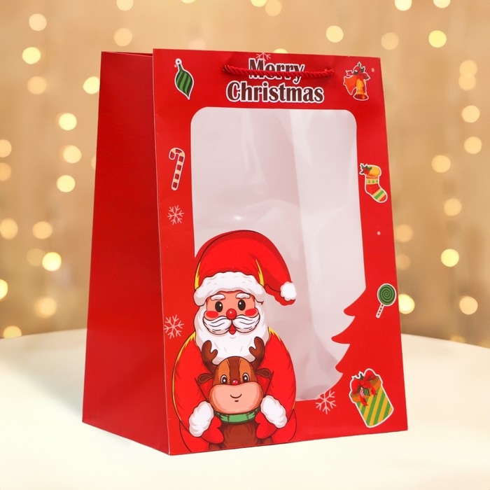 Пакет подарочный новогодний с окном Пакет подарочный новогодний с окном"Дед мороз", 25 х 35 х 18 см.