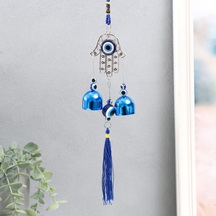 Музыка ветра металл Музыка ветра металл "Рука Фатимы" от сглаза с кисточкой 2 колокольчика 23 см