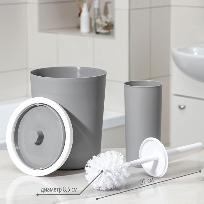 Набор аксессуаров для ванной комнаты «Лайт», 6 предметов (мыльница, дозатор, 2 стакана, ёршик, ведро), цвет серый Набор аксессуаров для ванной комнаты «Лайт», 6 предметов (мыльница, дозатор, 2 стакана, ёршик, ведро), цвет серый