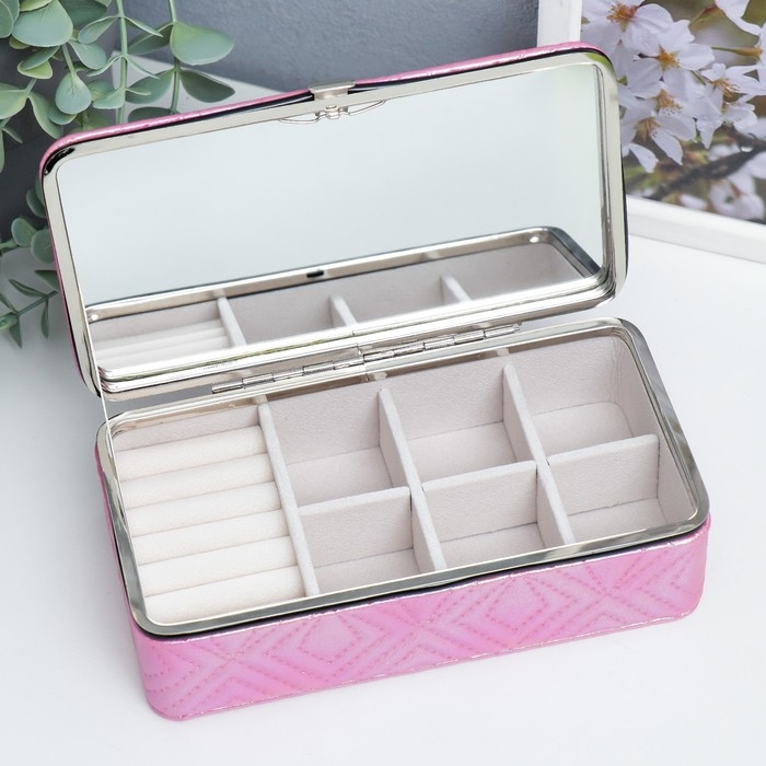 Шкатулка кожзам для украшений  Шкатулка кожзам для украшений "Узор из ромбов. Розовый перламутр" 6х9,8х18,5 см