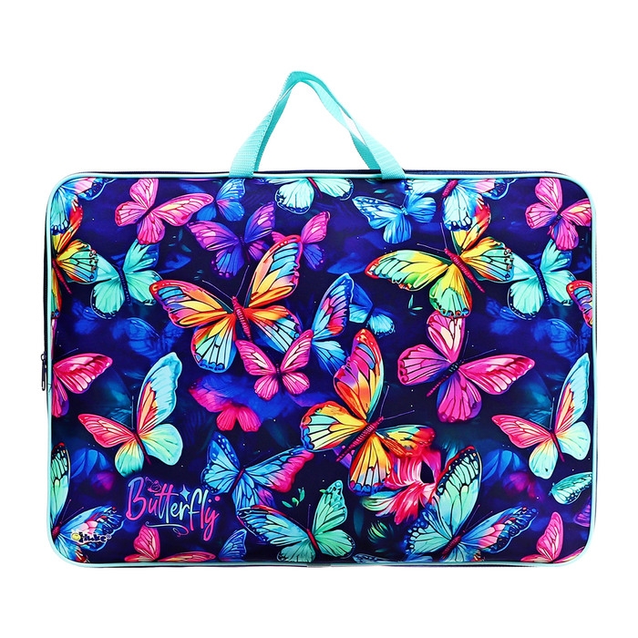 Папка для чертежей и рисунков А3, 470 х 350 х 75 мм, с ручками, текстильная, ПМД 3-20-4 Папка для чертежей и рисунков А3, 470 х 350 х 75 мм, с ручками, текстильная, ПМД 3-20-4 "Неоновые бабочки" (тесьма) 71719