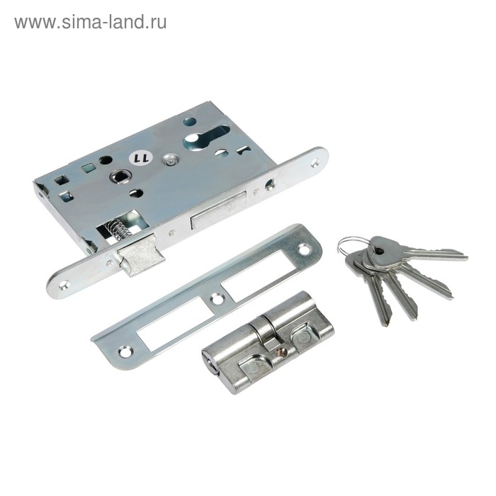Замок врезной Замок врезной "Птимаш" 3В4-3.08, м/о 55 мм, с ручкой, 4 ключа, цвет хром