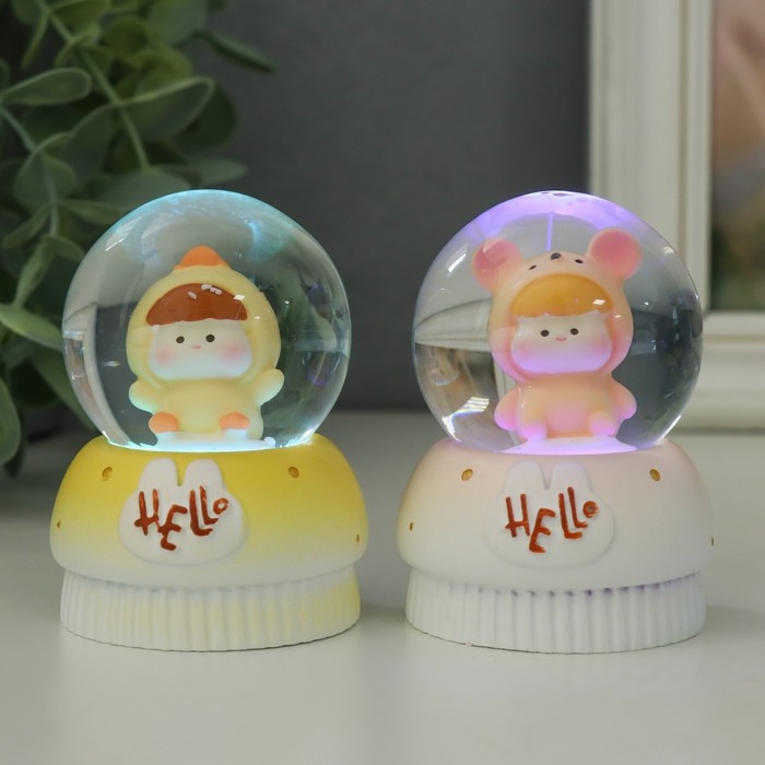 Сувенир полистоун водяной шар свет Сувенир полистоун водяной шар свет "Малыш-пухляш в костюме животного" МИКС 7х5х5 см