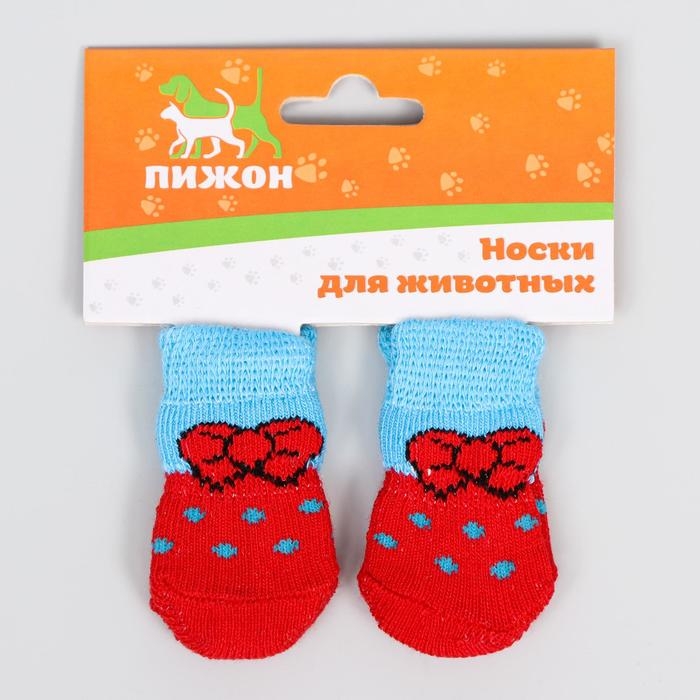Носки нескользящие  Носки нескользящие "Бантик", размер S (2,5/3,5 * 6 см), набор 4 шт, красно-голубые 119168