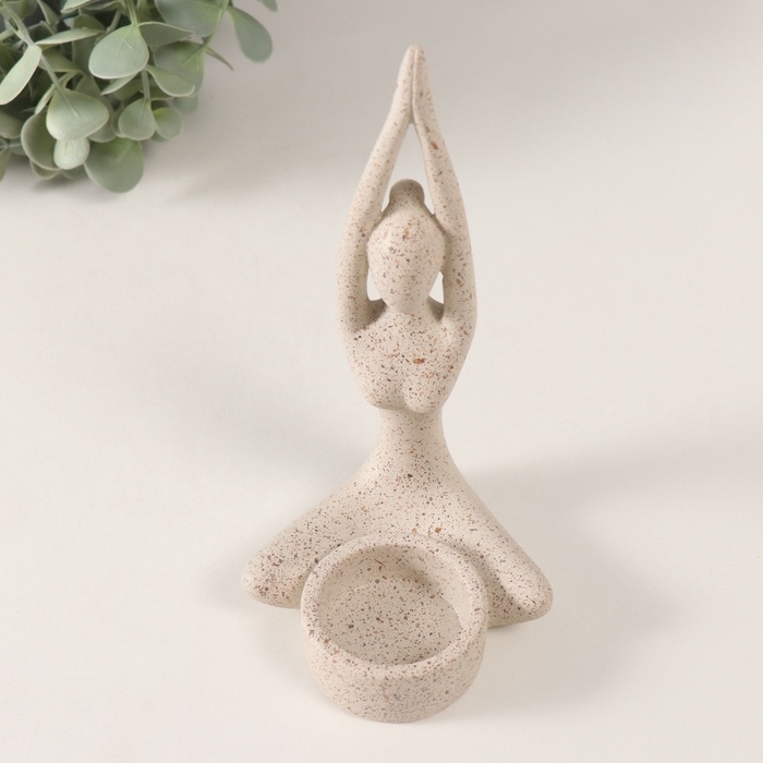 Подсвечник полистоун на 1 свечу Подсвечник полистоун на 1 свечу "Приветствие солнцу" белый в крапинку 8,7х8,7х16,5 см