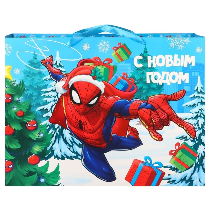 Новый год. Пакет подарочный, 61х46х20 см, упаковка, Человек-паук Новый год. Пакет подарочный, 61х46х20 см, упаковка, Человек-паук