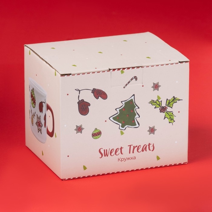 Новогодняя кружка для чая Доляна Sweet Treats, 360 мл, 12,8×9,5×9 см, керамика, цвет белый Новогодняя кружка для чая Доляна Sweet Treats, 360 мл, 12,8×9,5×9 см, керамика, цвет белый