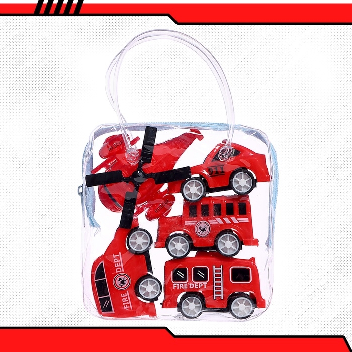 Набор машин «Пожарная», 4 машинки и вертолёт, инерция Набор машин «Пожарная», 4 машинки и вертолёт, инерция