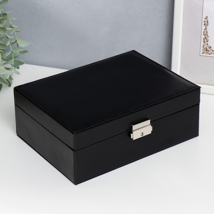 Шкатулка кожзам для украшений  Шкатулка кожзам для украшений "Чёрная матовая" 9х23х17 см
