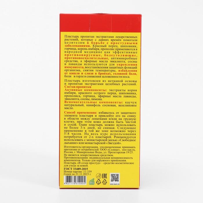 Пластырь монастырский в сезон простуд, 2 шт. Пластырь монастырский в сезон простуд, 2 шт.