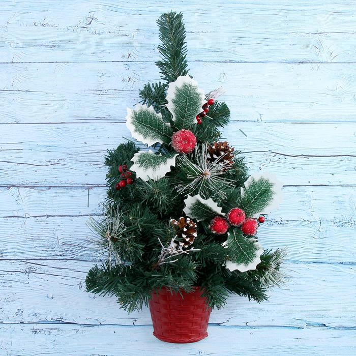 Ёлка декор настенная шишка ягодки, горшок половинка, 50 см Ёлка декор настенная шишка ягодки, горшок половинка, 50 см