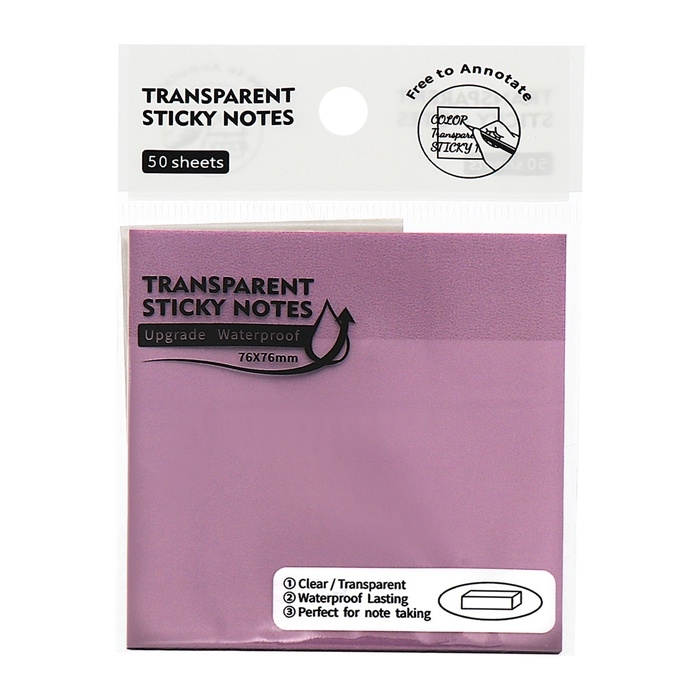 Блок с липким краем 76мм х 76мм 50л пластик прозрачный фиолетовый перламутр Блок с липким краем 76мм х 76мм 50л пластик прозрачный фиолетовый перламутр