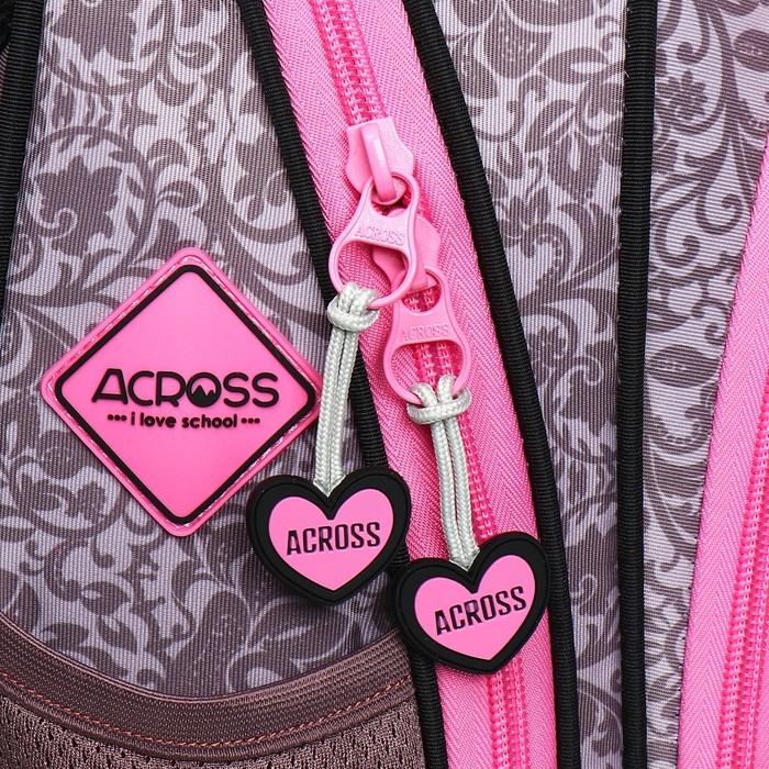 Рюкзак школьный 40х33х15см, эргономичная спинка, Across 410, серый/розовый Рюкзак школьный 40х33х15см, эргономичная спинка, Across 410, серый/розовый