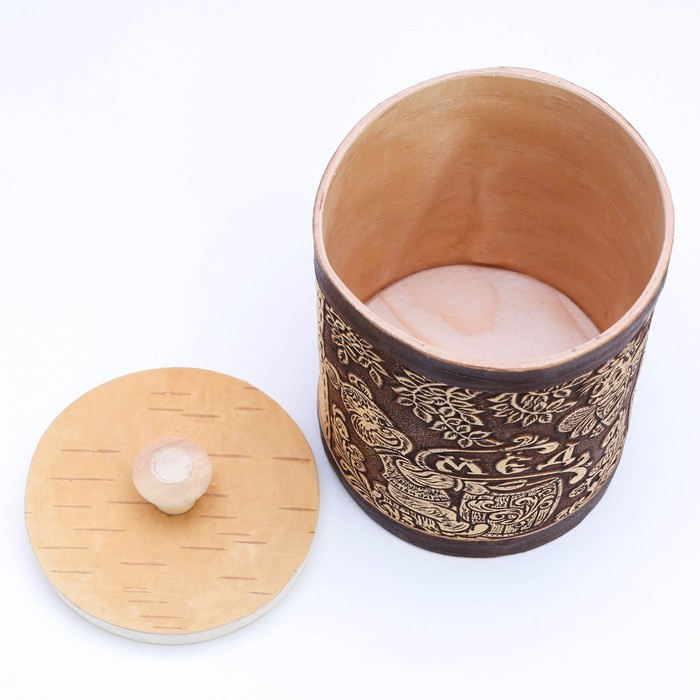 Туес  &laquo;Мишка с пчелкой&raquo;, 11&times;11&times;12 см, береста