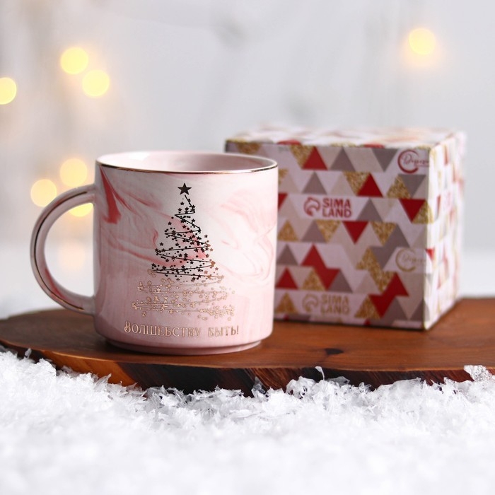 Новый год. Кружка керамическая «Волшебству быть», 350 мл, цвет розовый Новый год. Кружка керамическая «Волшебству быть», 350 мл, цвет розовый