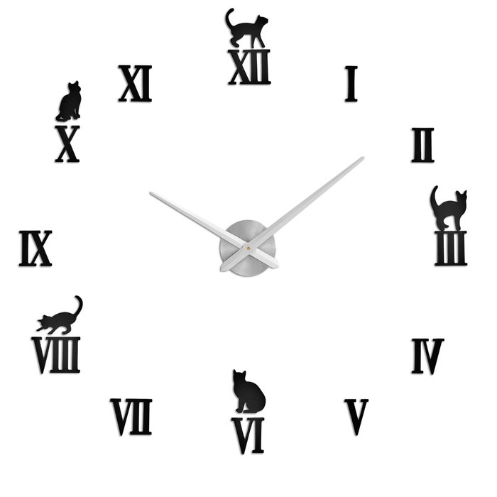 Часы настенные интерьерные большие, 3d  Часы настенные интерьерные большие, 3d "Кошечки", бесшумные, наклейка, d-120 см