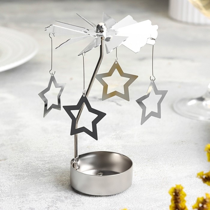 Свеча вращающаяся Свеча вращающаяся "Карусель со звёздами", серебрянная, металл