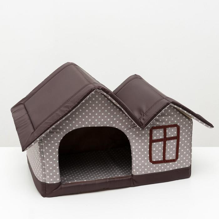 Домик двойной  Домик двойной "Вилла". 53 х 33 х 37 см, бязь, бежево-коричевый