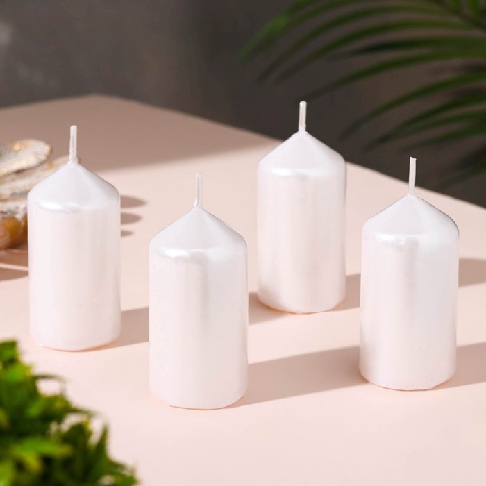 Набор свечей "Столбик", 4 штуки, перламутровый 7х3,8см