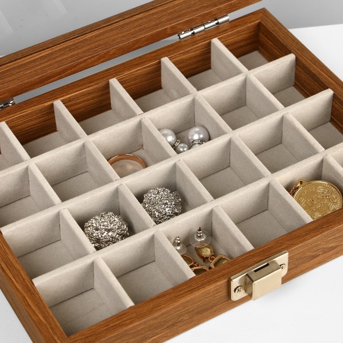 Подставка для украшений &laquo;Шкатулка дерево&raquo; 24 ячейки, 16&times;21&times;5 см, цвет серый в дереве