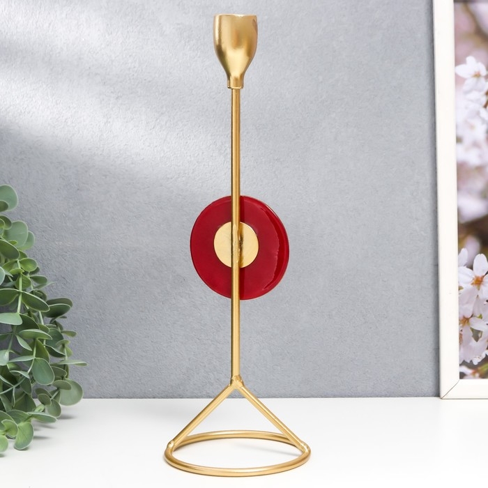 Подсвечник металл на 1 свечу Подсвечник металл на 1 свечу "Мраморный круг. Розовый закат" золото 29х9,5х9,5 см