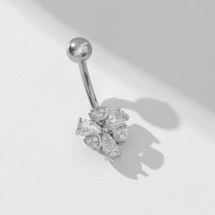 Пирсинг в пупок «Трилистник», штанга L=1 см, цвет белый в серебре Пирсинг в пупок «Трилистник», штанга L=1 см, цвет белый в серебре