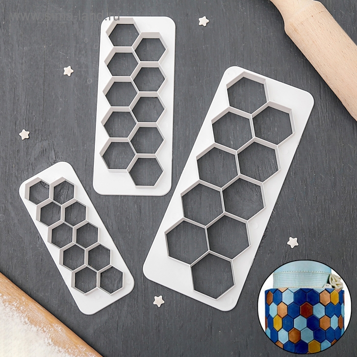 Набор выемок для марципана и теста Доляна «Фигуры. Соты», 3 шт: 19,5×8 см, 16×6,5 см, 12×5 см Набор выемок для марципана и теста Доляна «Фигуры. Соты», 3 шт: 19,5×8 см, 16×6,5 см, 12×5 см