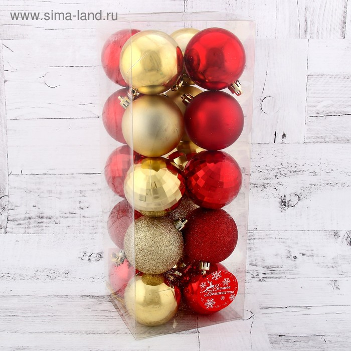 Набор шаров пластик d-6 см, 20 шт Набор шаров пластик d-6 см, 20 шт "Каприз" красный золото