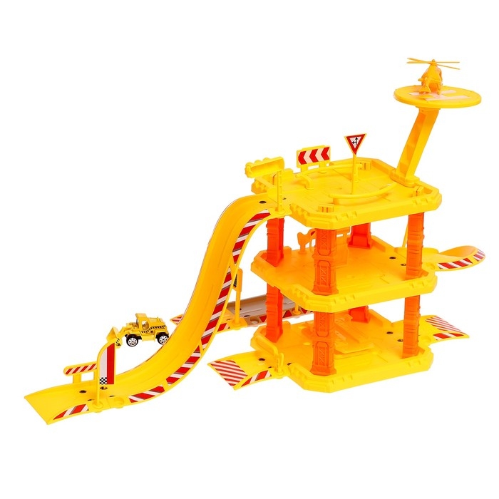 Парковка &laquo;Большая стройка&raquo;, с металлическими машинкой и вертолётом