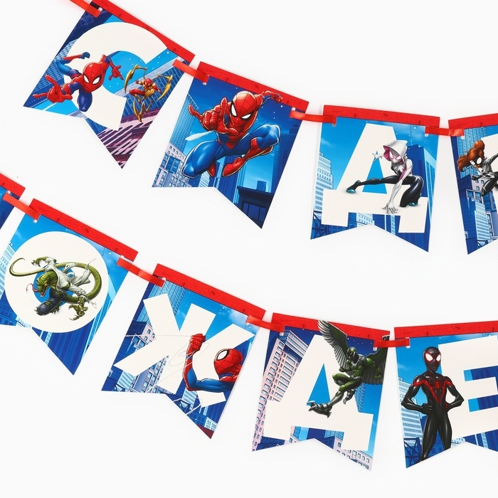 Гирлянда на ленте Гирлянда на ленте "С Днем Рождения", Человек-паук дл. 176 см