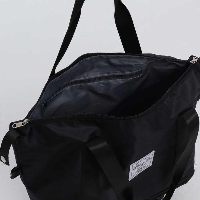 Сумка дорожная на колёсах, с увеличением, наружный карман, держатель для чемодана, цвет чёрный Сумка дорожная на колёсах, с увеличением, наружный карман, держатель для чемодана, цвет чёрный