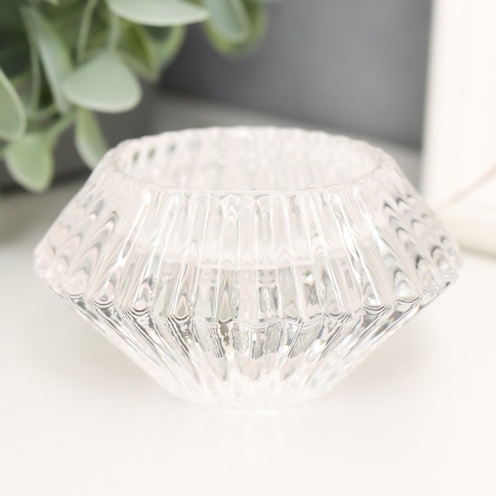 Подсвечник стекло Подсвечник стекло "Конус. Гофре" двухсторонний прозрачный d- 2 и 4 см 7,5х7,5х4,5 см
