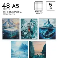 Тетрадь 5 штук, 48 листов в клетку Calligrata &laquo;Антарктида&raquo;, блок офсет, 5 видов