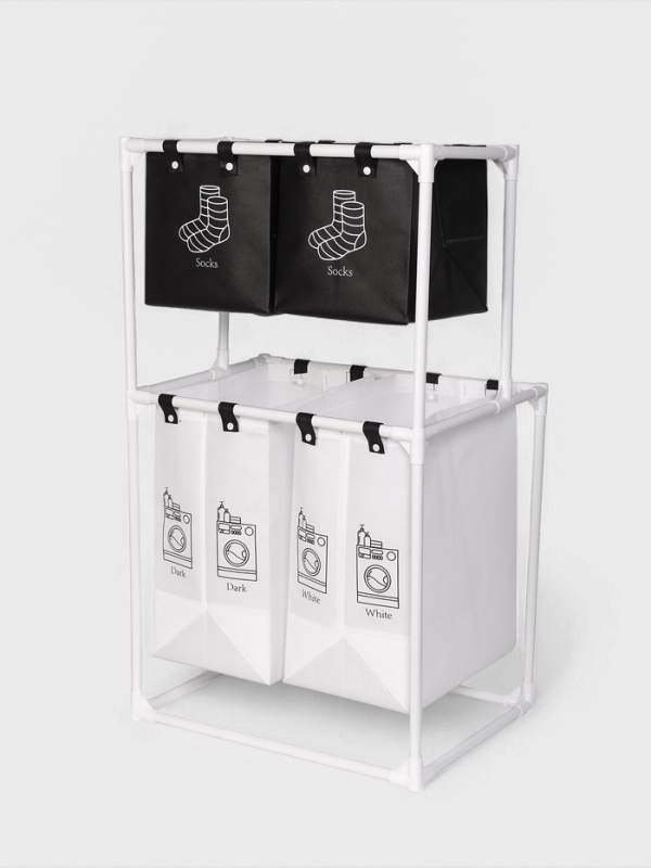 Корзина для белья складная 56х39х95 см, цвет черный, белый Корзина для белья складная 56х39х95 см, цвет черный, белый