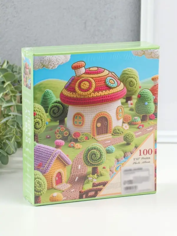 Фотоальбом на 100 фото 13х18 см "Вязаный домик" в коробке 5х18х20,5 см