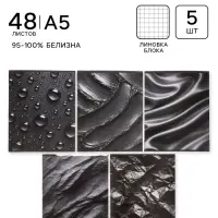 Тетради 48 листов в клетку Calligrata &laquo;Чёрные текстуры&raquo;, блок офсет, 5 видов, набор 5 шт.