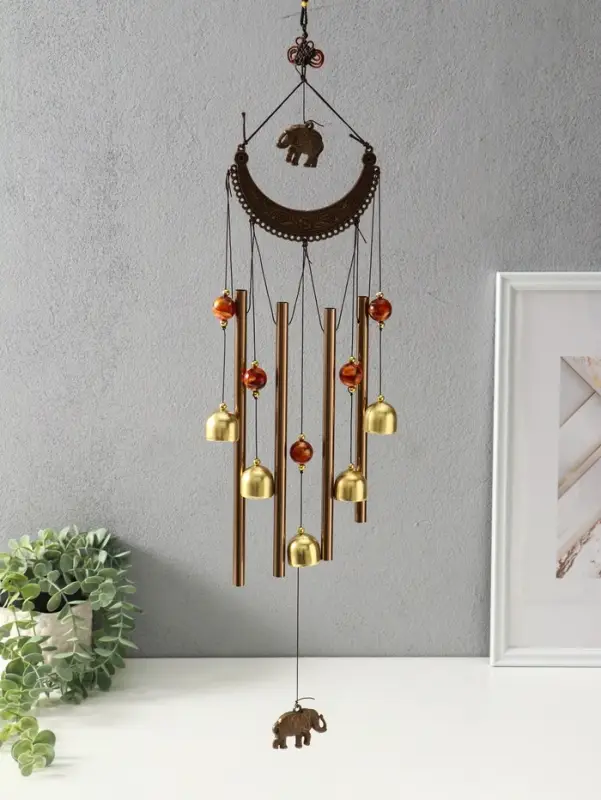 Музыка ветра &laquo;Ожерелье и слон&raquo;, 4 трубки 5 колокольчиков, 54 см