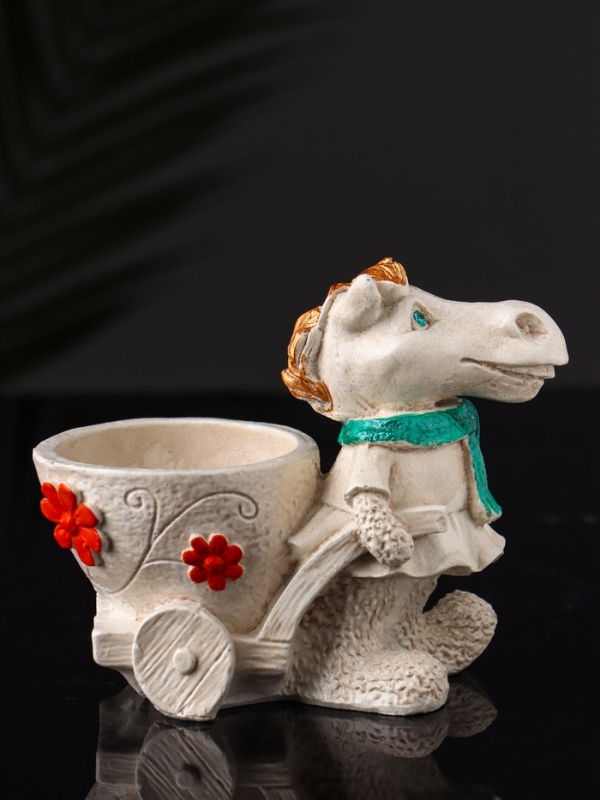 Фигурное Кашпо Фигурное Кашпо "Лошадь с тележкой" 10х10х6 см, бежевый