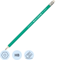 Карандаш чернографитный плаcтик, с ластиком,HB,зелен.корпус