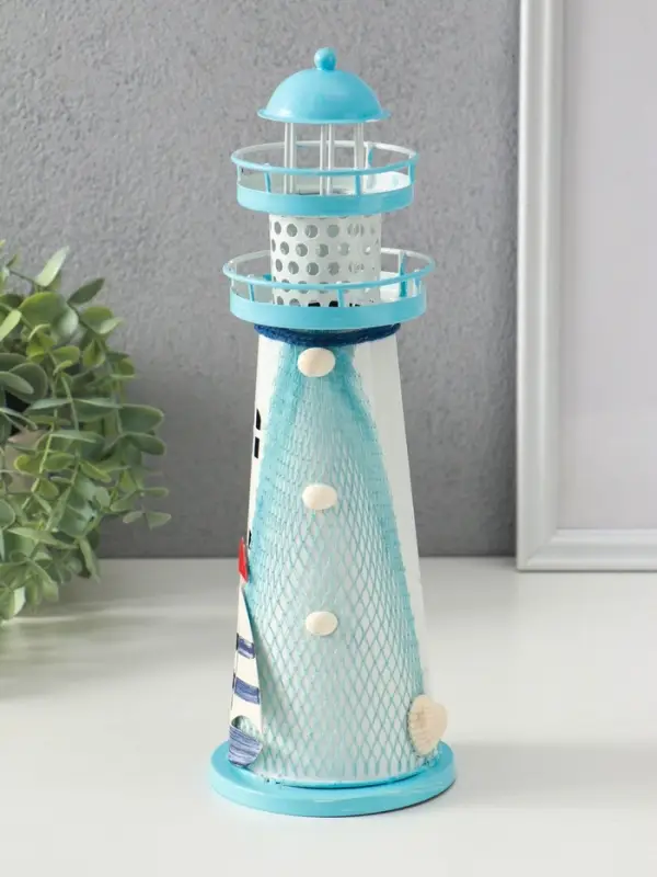 Сувенир настольный "Маяк с парусником" голубой, 3хLR1130, RGB, LED 9,5х9,5х28,5 см