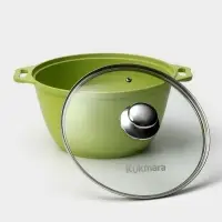 Кастрюля KUKMARA Trendy style, 4 л, d=24 см, h=14.5 см, стеклянная крышка, антипригарное покрытие, литой алюминий, зелёная