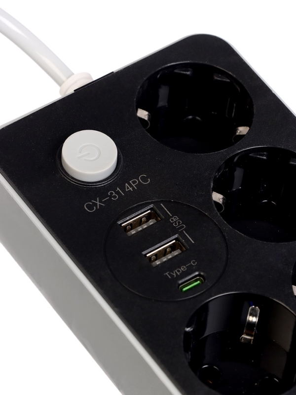 Удлинитель 4 розетки, 2м, 1300 Вт, 3х0.75 мм2, 2 USB-A,+USB-C, 2.1А, c з/к, с выкл. Удлинитель 4 розетки, 2м, 1300 Вт, 3х0.75 мм2, 2 USB-A,+USB-C, 2.1А, c з/к, с выкл.
