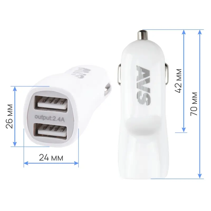 Автомобильное ЗУ AVS UC-433, 2 USB, 2.4 А, 12 Вт (A78700S)