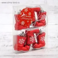 Украшение ёлочное "Сапожок со снежинкой" (набор 6 шт) 4х4 см, красный