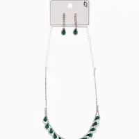 Набор 2 предмета: серьги, колье &laquo;Листопад&raquo;, капли, зелёно-белый в серебре, 45 см