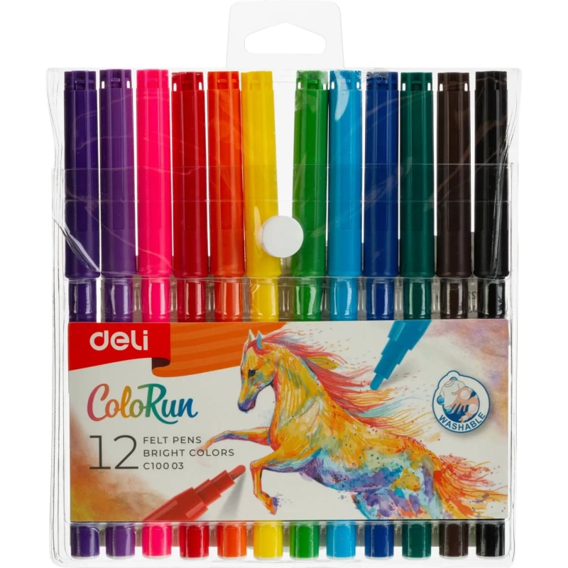 Фломастеры набор Deli  ColoRun вентилир. 12цв.пакет с европодвес., EC10003