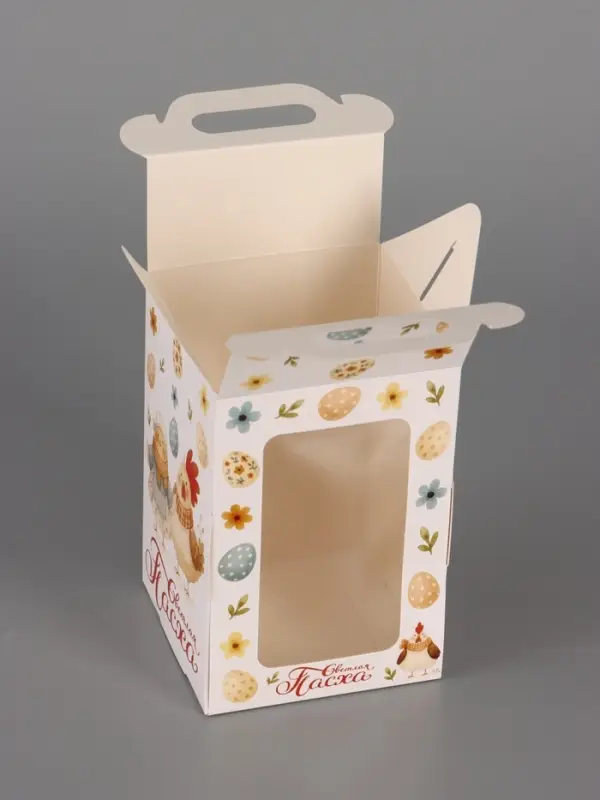 Пасхальная коробочка с окном и с ручкой "Курочки" 10 х 10 х 15 см