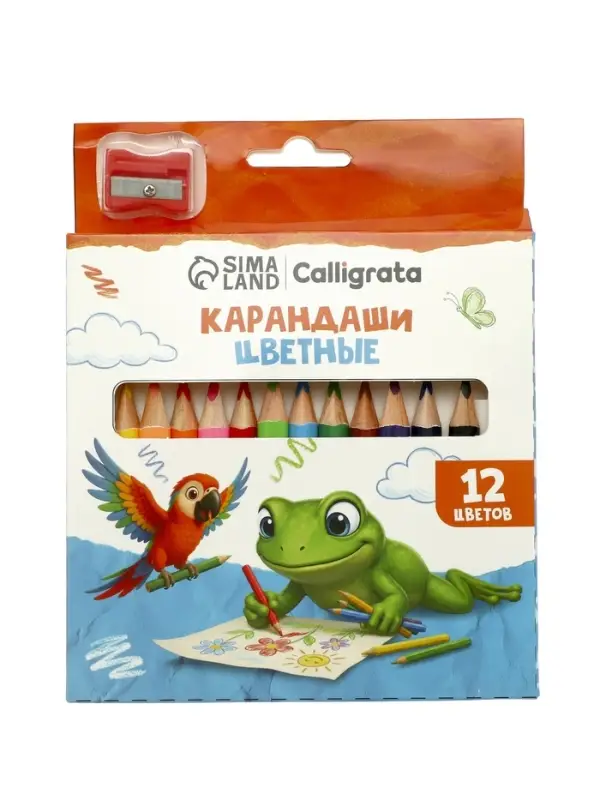 Карандаши 12цв, Calligrata, МИНИ, толстые, дерево, трехгр, с точилкой